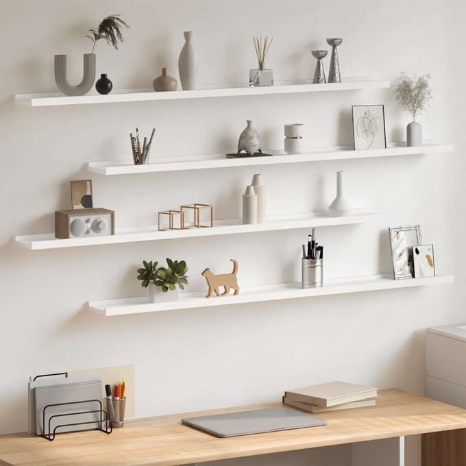 vidaXL - Wandschappen - 4 - st - 115x9x3 - cm - wit