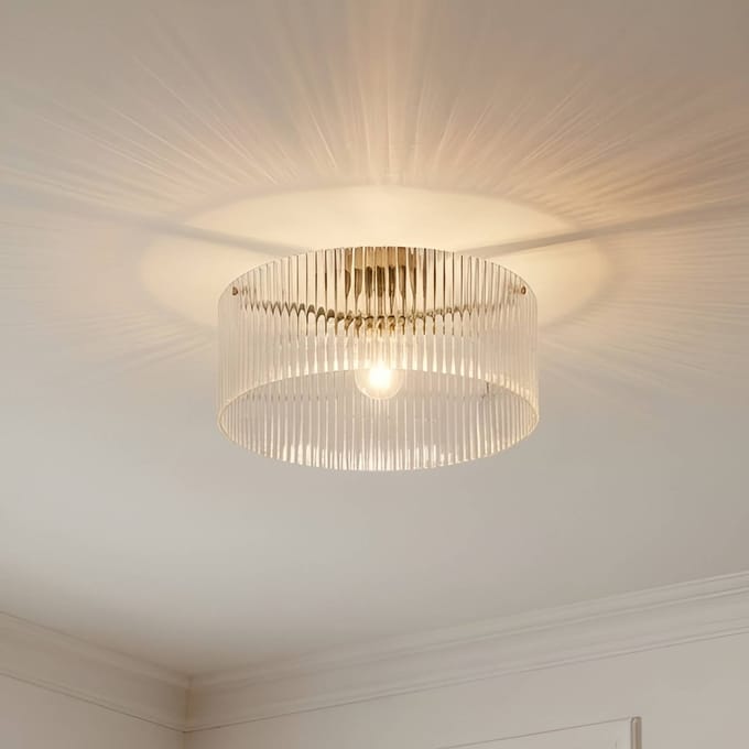 Lucande plafondlamp Meritt, messing/helder, Ø 40 cm, glas