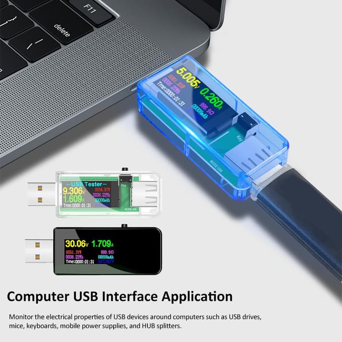 13 in 1 USB-tester Stroomspanningsindicator Kleuren-LCD-scherm USB-tester Elektrische ampèremeter Vermogen zwart