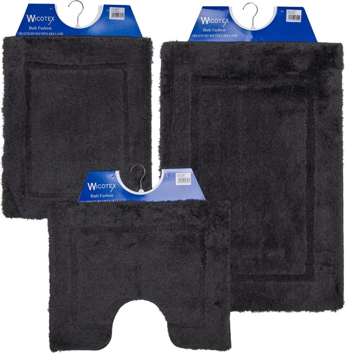 Wicotex - Badmat set - Badmat - Toiletmat - Bidetmat uni Grijs - Antislip onderkant - WC mat met uitsparing