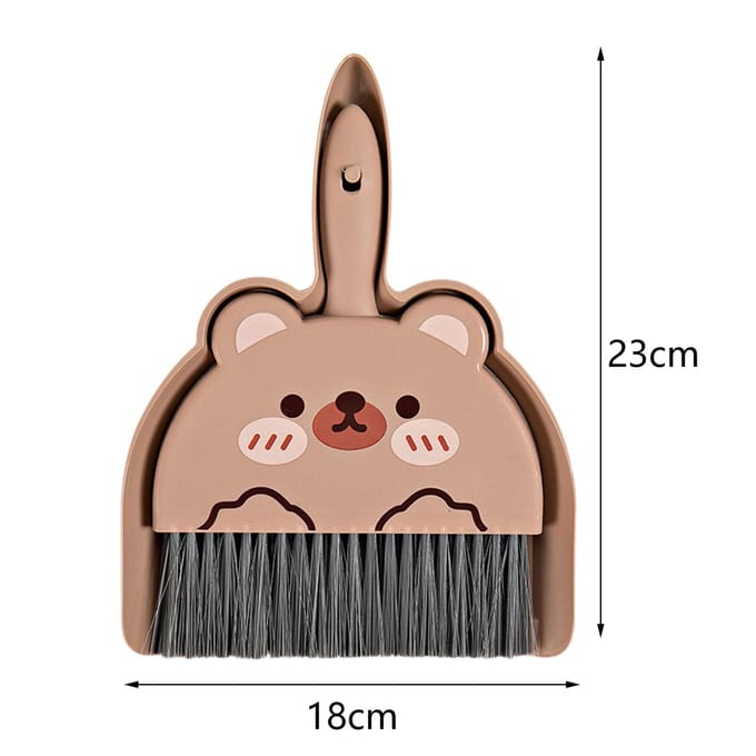Cartoon Bezems en Stoffer en Blik Set, Miniatuur Tafelveger voor Desktop Reiniging groen