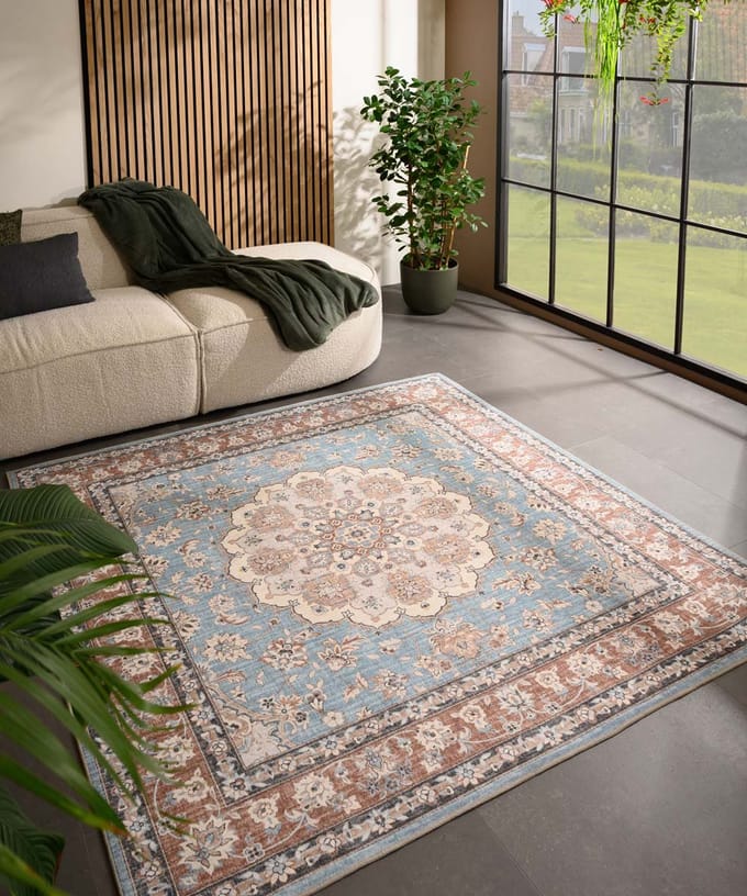 Vintage buitenkleed vierkant - Valenca Nova lichtblauw/beige 200x200