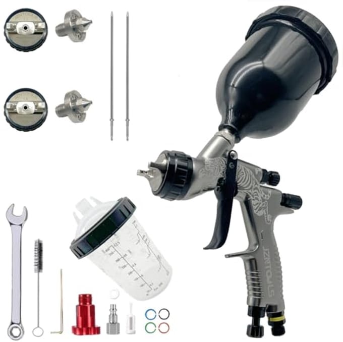 Professioneel HVLP spuitpistool met 1,3 mm/1,8 mm nozzle en 600 ml verfbeker
