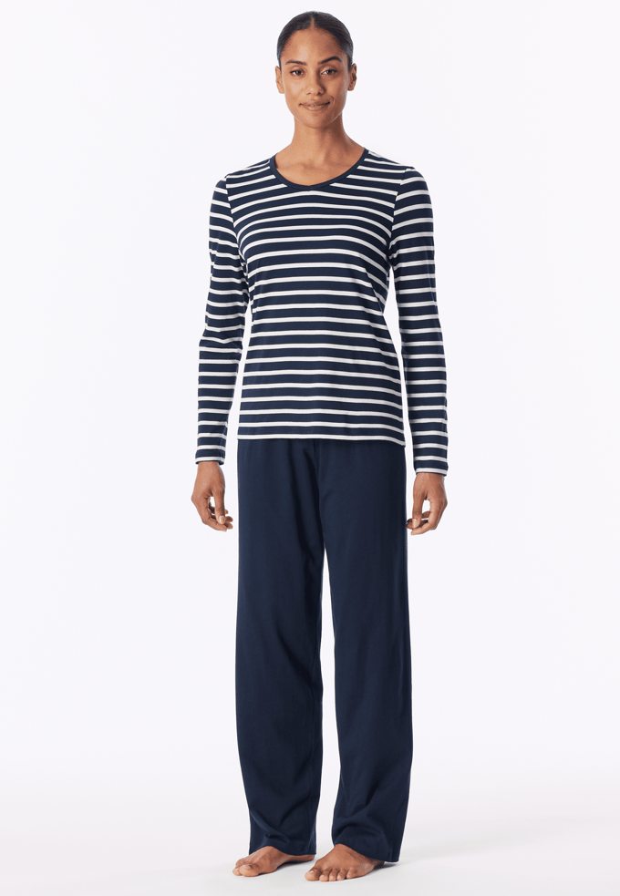 Schiesser Lange pyjama Casual Essentials - Dames Pyjamaset nachtblauw