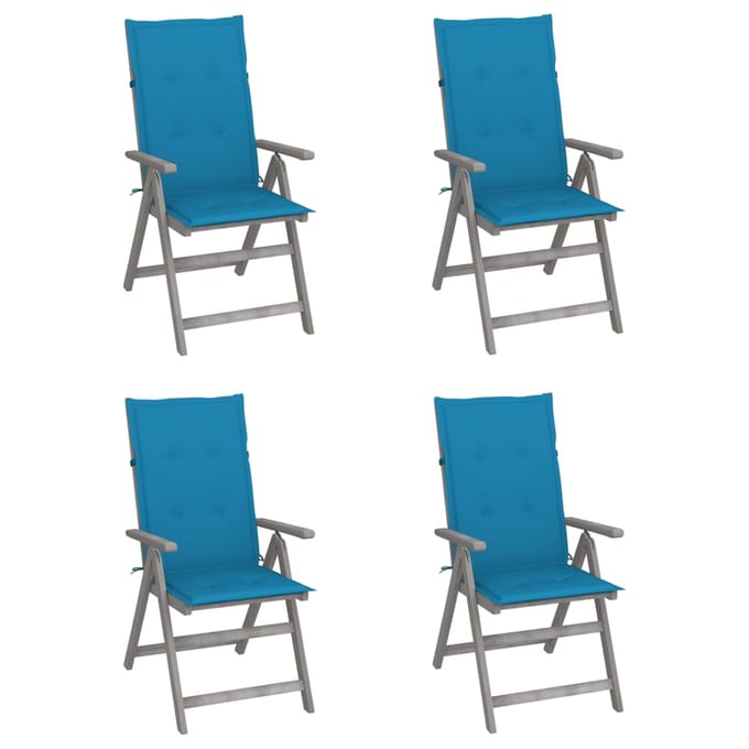 vidaXL - Tuinstoelen - 4 - st - verstelbaar - met - kussens - massief - acaciahout