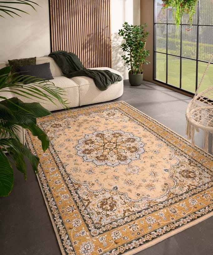 Vintage buitenkleed - Valenca Nova geel 80x150