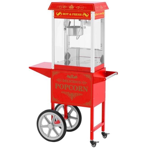 Popcornmachine met trolley - Retro design - 195 / 235 °C - rood - Royal Catering RCPW-16E.1-2F