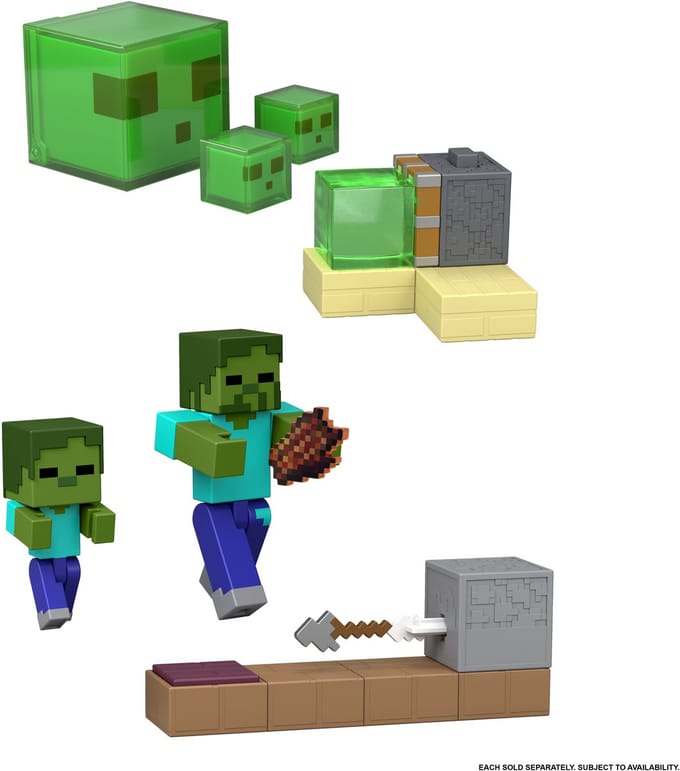 Mattel Minecraft actiefiguur Redstone Charged Sticky Piston Trap groen.