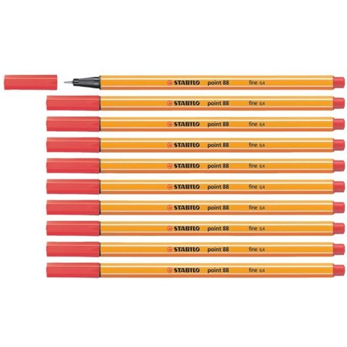 STABILO point 88 - Premium Fineliner - Fine 0,4 mm – Rood– Doos 10 stuks
