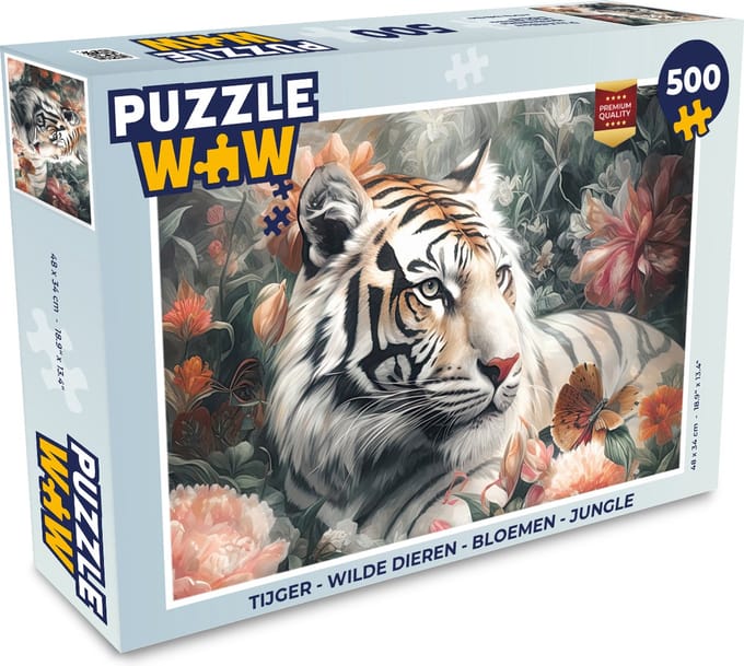 Puzzel Tijger - Wilde dieren - Bloemen - Jungle - Legpuzzel - Puzzel 500 stukjes