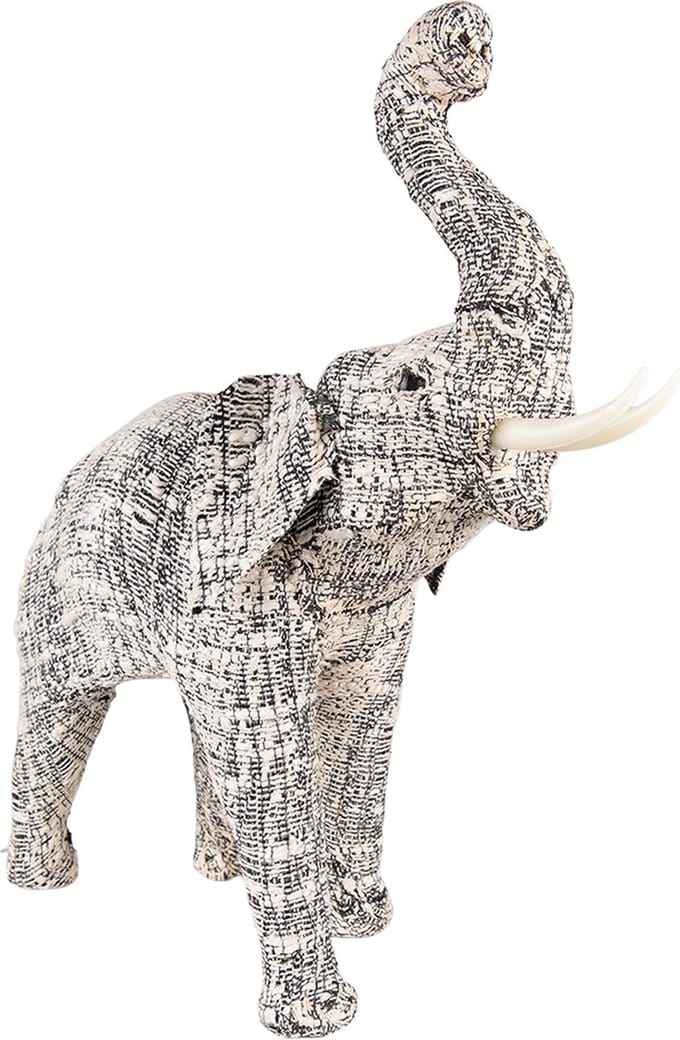 Clayre & Eef Beeld Olifant 50 cm Wit Zwart Papier
