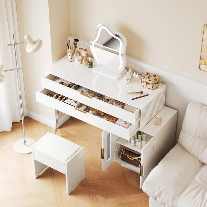 STILVORA Kaptafel - Moderne Make-up Tafel Met Verstelbare LED Verlichting - 100x40x78 cm - Spaanplaat - Wit