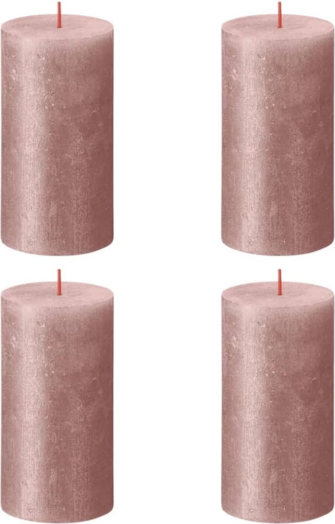 Bolsius Stompkaarsen Shimmer 4 st rustiek 130x68 mm roze