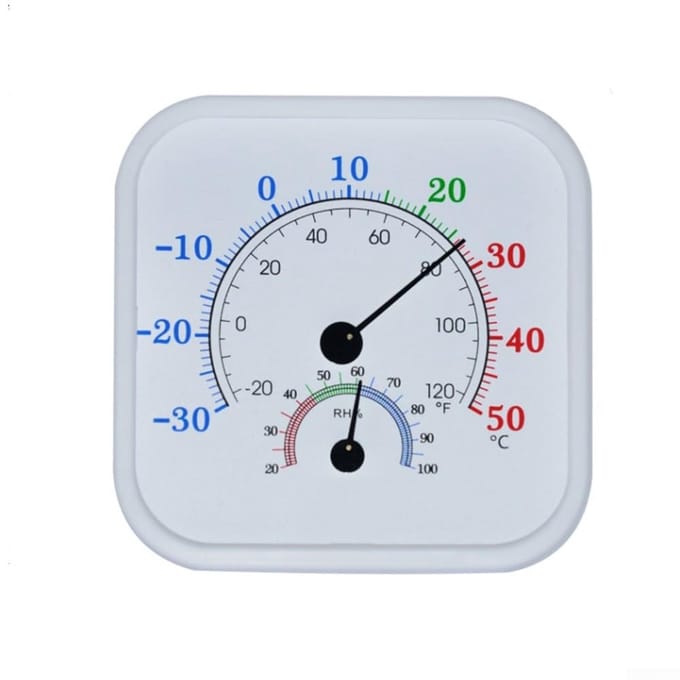 Analoge Klimaatmonitor - Temperatuur Vochtigheid - Binnen Buiten - Comfort Indicator - 10 x 10 x 4 cm - Wit