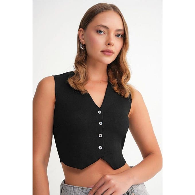 V-hals Knop Crop Vest