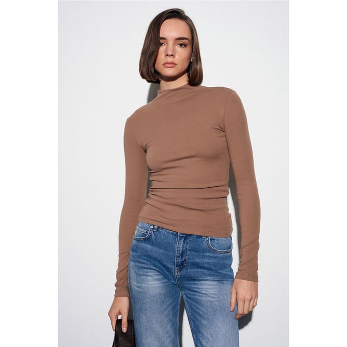 Slim Fit Lange Mouwen Halve Turtleneck Top