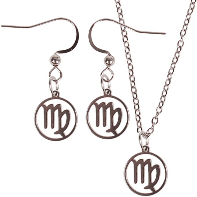 Set - Kinderketting 45cm - Oorbellen Zilverkleurig - hanger sterrenbeeld Maagd
