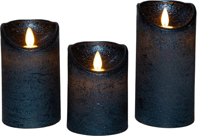 Anna Collection LED stompkaarsen - 3x stuks - metallic blauw - stompkaarsen - kerstartikelen