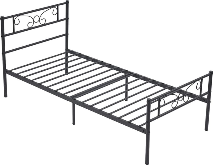 Metalen Bedframe - Zwart - 90x190cm - Incl. lattenbodem - 1 persoons