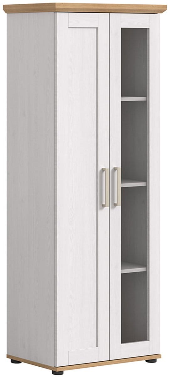 Verona vitrinekast 1 deur 1 glasdeur wit, eik decor.