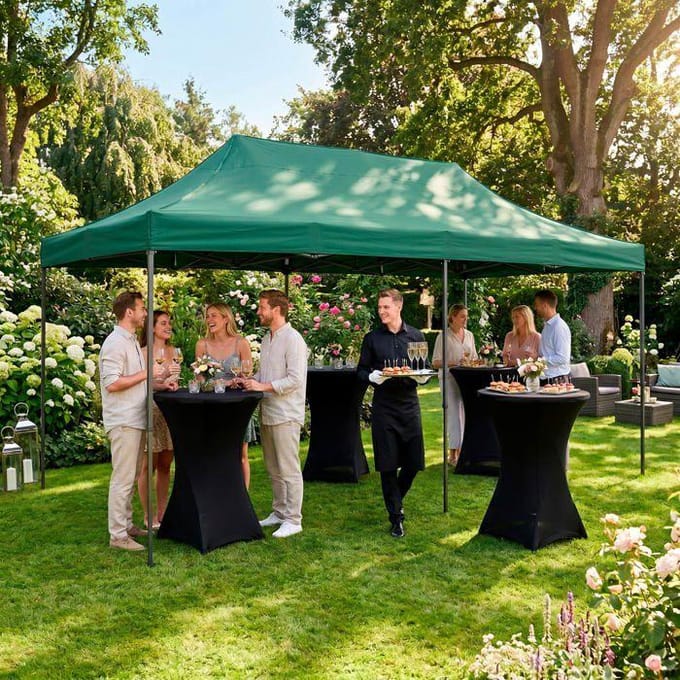 Springos Partytent - 600x300x310xcm - Hoogte Verstelbaar - PVC - Polyester - Harmonica- Frame - Groen