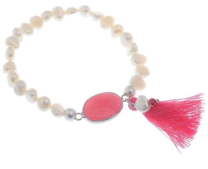 Behave - armband met zoetwaterparels en roze accent - boho stijl
