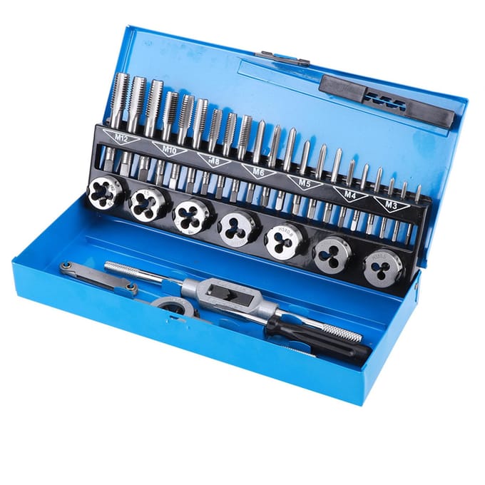 Jeu de 32 pièces Taraud et Filière Filetés Kit d'Outils de Filetage avec Sac de Rangement black