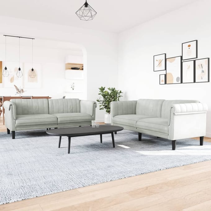 vidaXL - 2-delige - Loungeset - fluweel - lichtgrijs