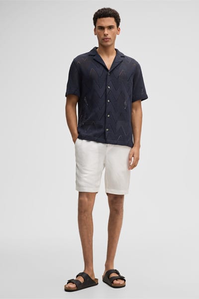 Clint-overhemd met korte mouwen, marineblauw met patroon