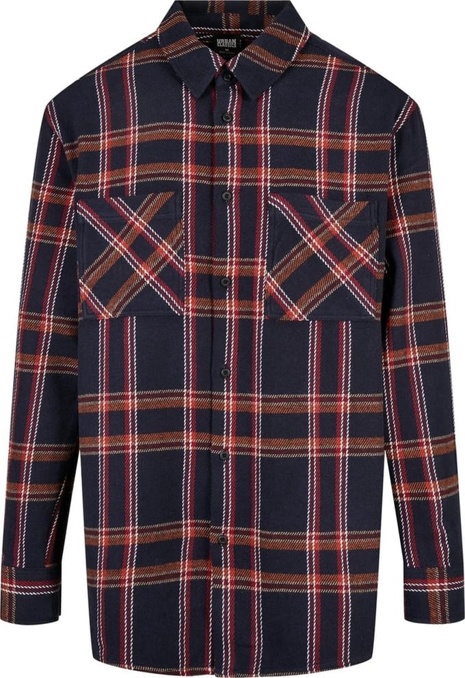 Urban Classics - Heavy Long Oversized Checked Overhemd - M - Blauw/Oranje