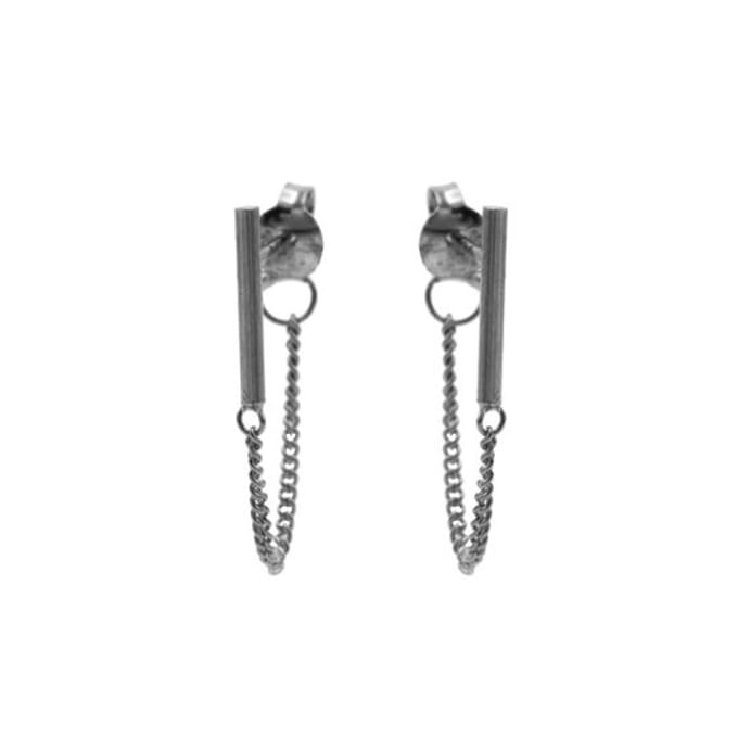 Karma oorbel Chain Tubes Round Silver Gunmetal-M1810