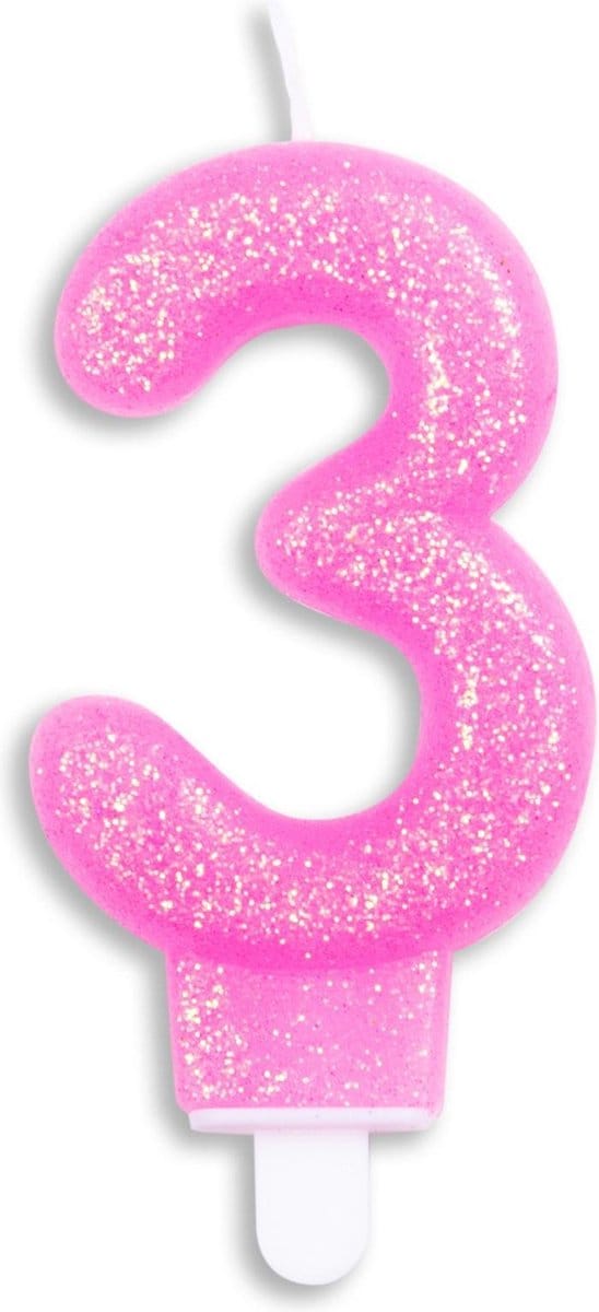 Wefiesta Cijferkaars 3 Glitter 7 Cm Wax Roze