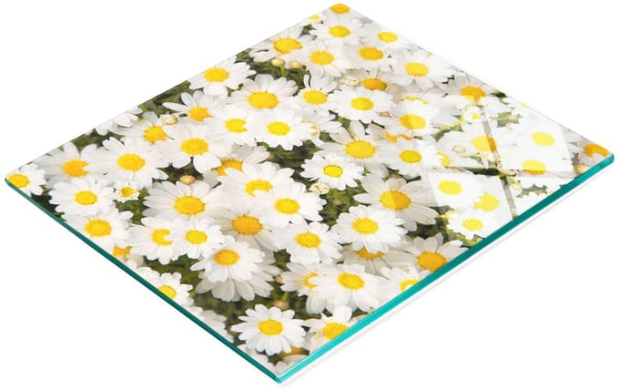 Multifunctioneel decoratief glazen bord met madeliefjesprint 60x52 cm