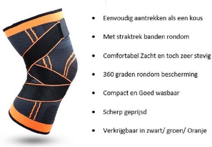 Inuk - Kniebrace - Knieband - Maat L - Oranje met straps - elastisch - Compacte steun