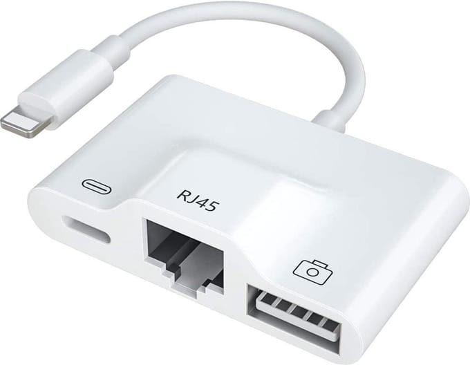 NÖRDIC LGN-107 Lightning naar USB A adapter - 1x RJ45 - 10 cm - Wit