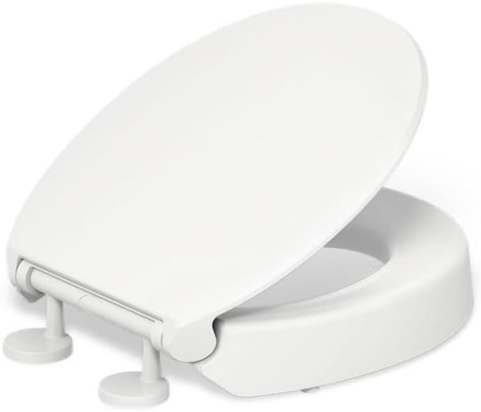 Verhoogde Toiletbril met Rustig Sluiten en Ronde Voorkant - Wit