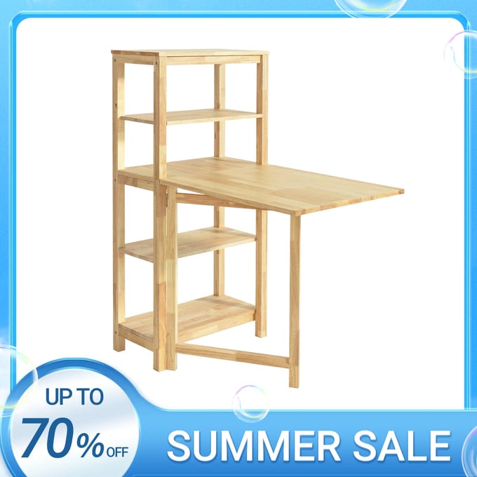 SoBuy - Opklapbare eettafel met opbergkast - Max, 75 kg - 126 x 60 x 98 cm - Naturel