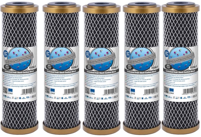 Aquafilter 5 stuks ! Aktieve Kool filter FCCBL-G voor 10" filterhuis , carbonfilter