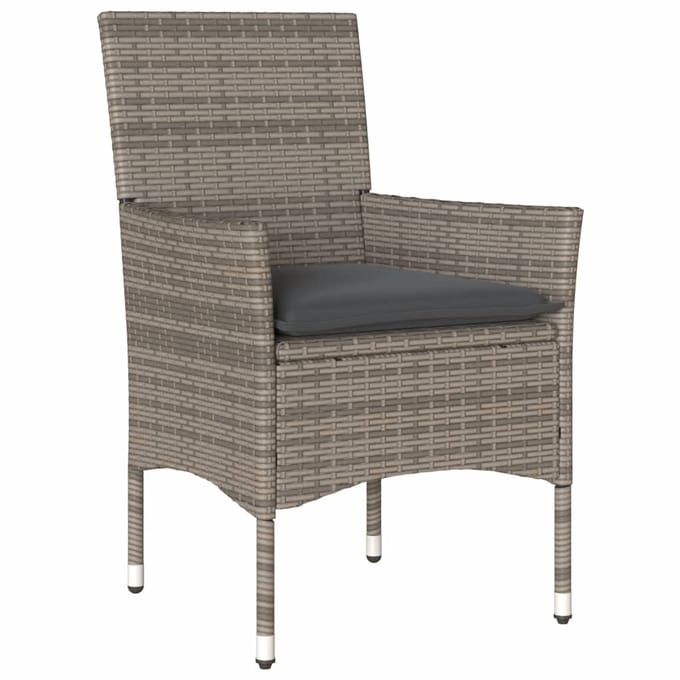 vidaXL - 3-delige - Bistroset - met - kussens - poly - rattan - en - glas - grijs