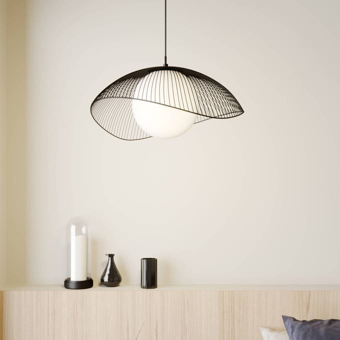 Lindby - hanglamp - 1licht - staal, glas - H: 19 cm - E27 - zwart, wit