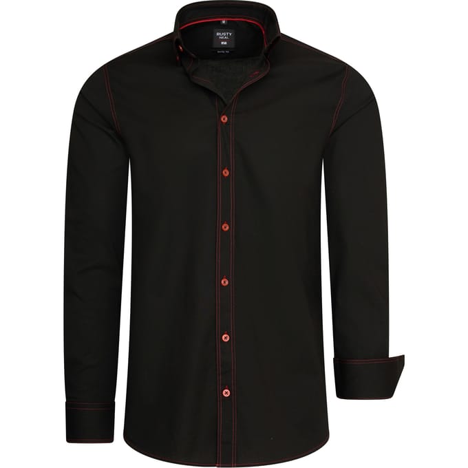 Slim fit overhemd met lange mouwen en contrasterende stiksels
