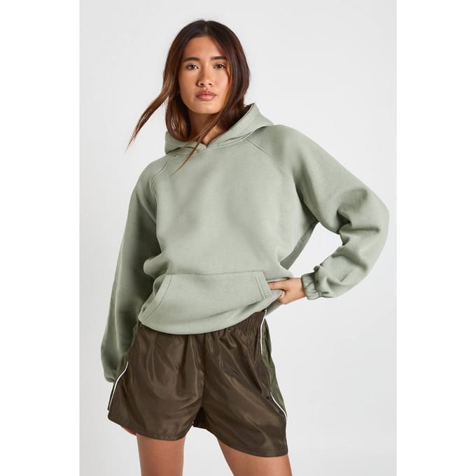 boohoo Dames Nylon Hoge Taille Contrast Paneel Track Shorts | Olijf | Maat: Medium