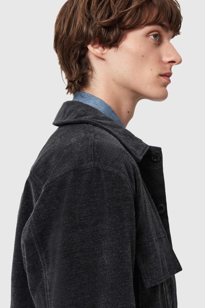 AllSaints Hawker Ls Shirt Night Sky Blue Größe: M | Casual hemden Outlet | Herren | Schwarz