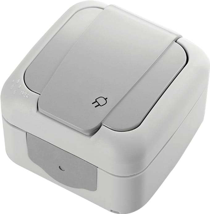 Panasonic Viko-Stopcontact-Wandcontactdoos-Opbouw-Spatwaterdicht-Randaarde-IP 54-Compleet