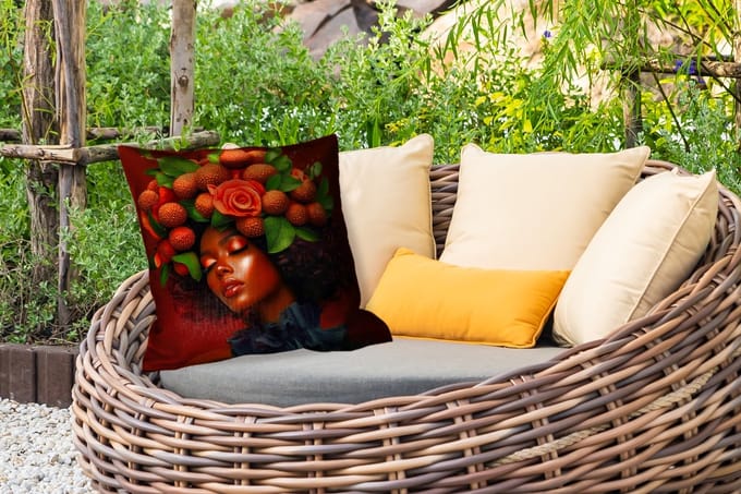 Buitenkussen Weerbestendig - Vrouw - lychee - exotisch - 50x50 cm