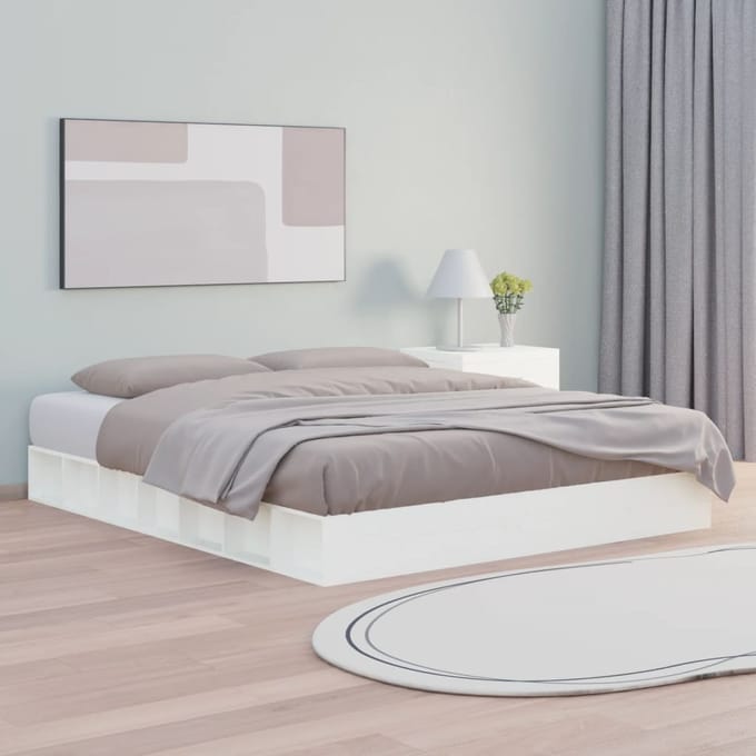 vidaXL - Bedframe - massief - hout - wit - 200x200 - cm