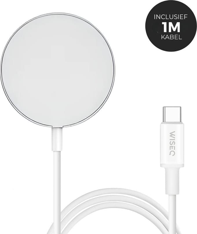 Draadloze Oplader Geschikt Voor MagSafe iPhone - Draadloze Oplader geschikt voor iPhone 17 / iPhone 16 / iPhone 15 / iPhone 14 / iPhone 13 - Wit - WiseQ