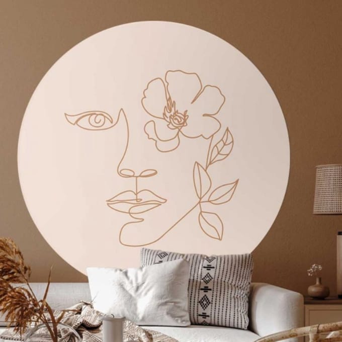Behangcirkel 60cm Line art rose light - Wallz