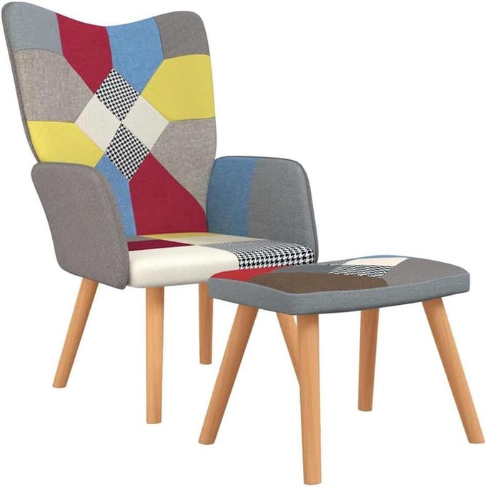 Comfortabele Relaxfauteuil met Voetenbank Patchwork Stof - Inclusief Hocker