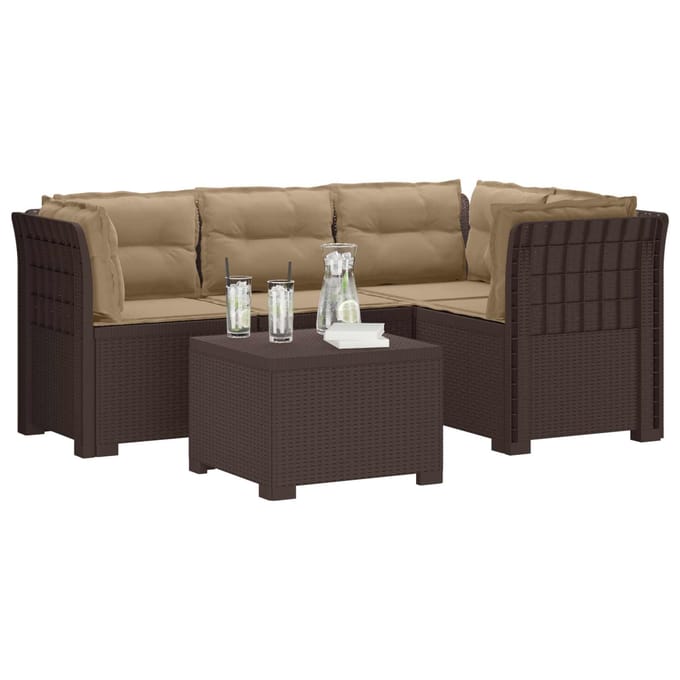 vidaXL - 4-Zitter - Tuin - Sofa - met - Kussens - Rattan - Look - PP - Bruin